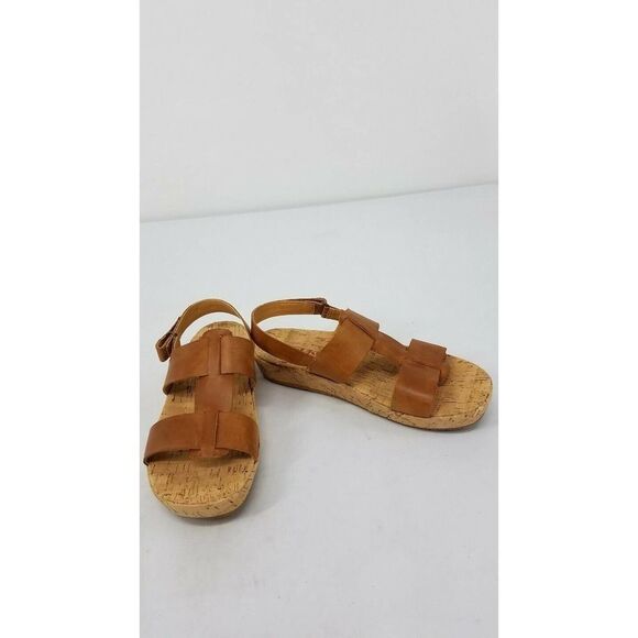 Korks By Kork Ease Yolandi Leather Tan Camel T-Strap Cork Wedge Sandals 6 - Picture 1 of 5
